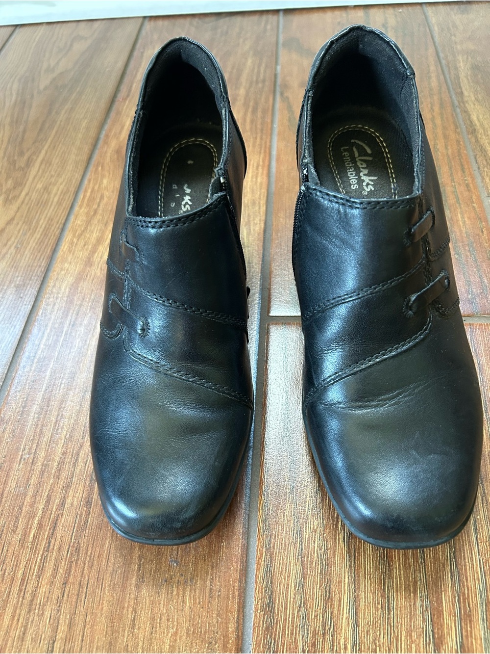 Clarks Black Leather Slip-On Ankle Booties